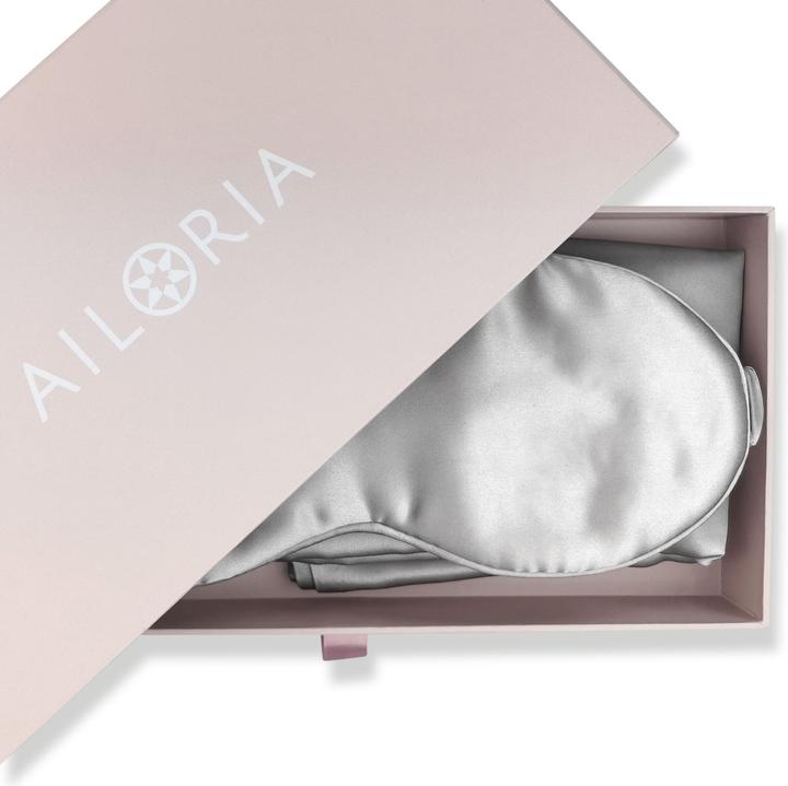 Produktbild Ailoria BEAUTY SLEEP SET Silk Zipper Pillowcase (40x80) (white) with eye mask (Kopfkissenbezug, 40 x 80 cm)