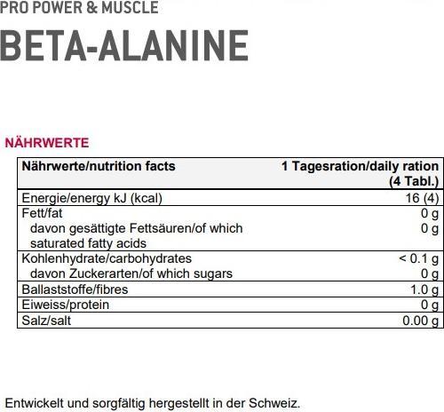 Nährwerte und Zutaten Sponser Beta Alanine (1 Stück, Tabletten, 189 g)
