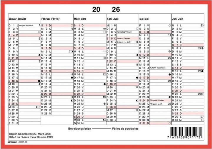 Produktbild Simplex Tafelkalender (A5, Kein Einband, Deutsch, Französisch)