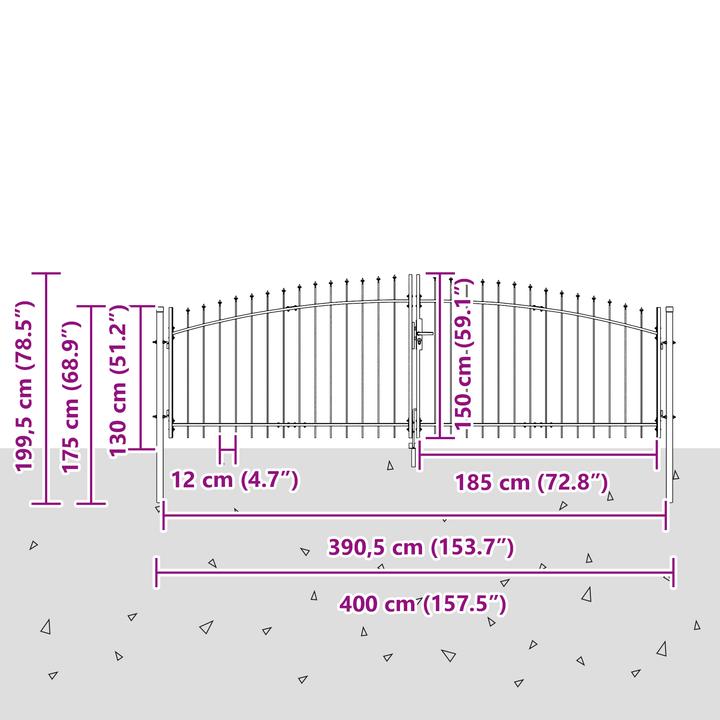 Image du produit VidaXL Portail de jardin avec toit pointu double oscillation Gris 150x400 cm Acier