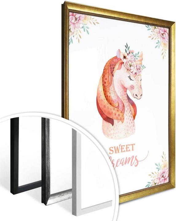 Produktbild Trenddeko Kvilis - Sweet Dreams - Einhorn mit Blumenkranz (80 x 100 cm)