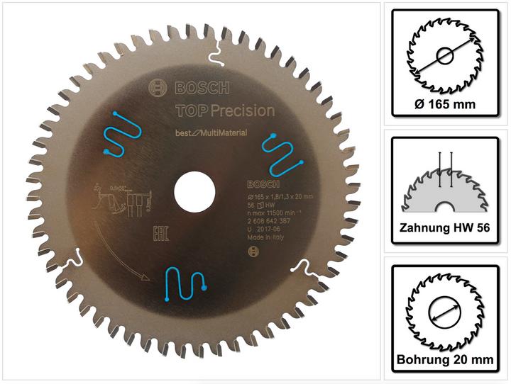 Produktbild Bosch Professional Zubehör Kreissägeblatt Top Precision Best for Multi Material 165 x 20 x 1,8 mm, 56