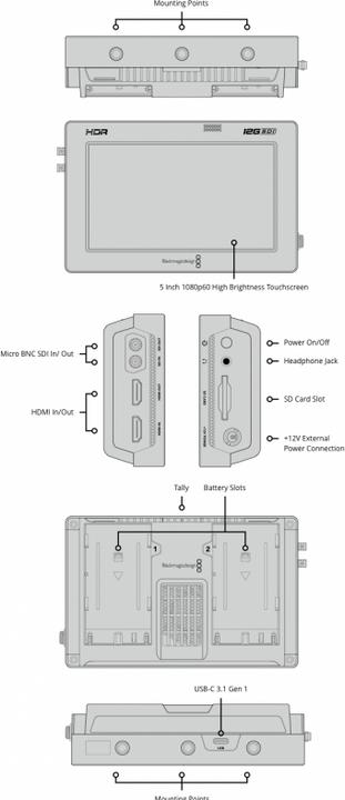 Image du produit Blackmagic Assistance vidéo 12G SDI (5", Full HD)