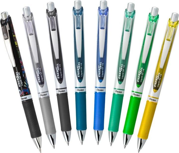 Produktbild Pentel EnerGel Tintenroller (Gelb, Nachtblau, Grün, Blau, Grau, Schwarz, Hellgrün, 8 x)