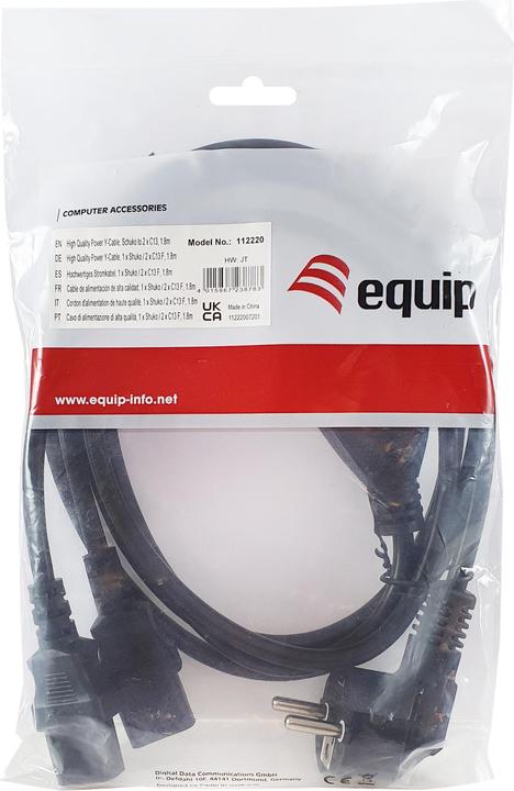 Image du produit equip Câble d'alimentation en Y Schuko -> 2x IEC C13 St/Bu 1.8m Polybag (1.80 m)