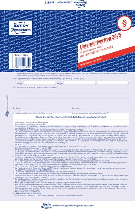 Produktbild Avery Untermietvertrag (2 x)