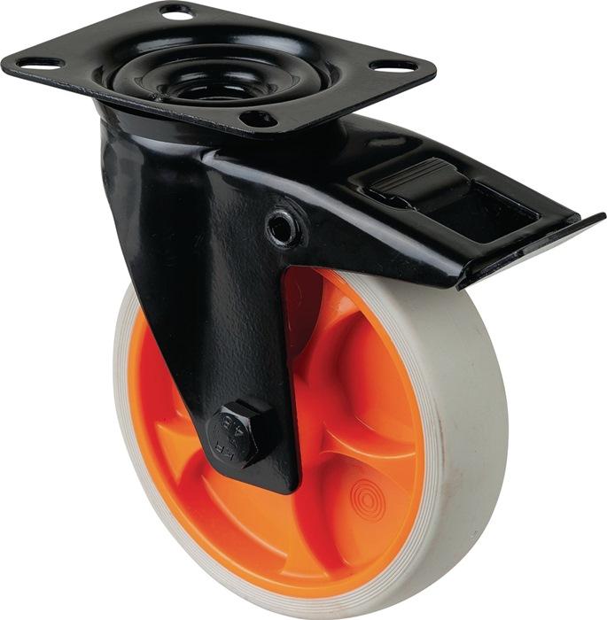 Actual product image BS Rollen Swivel castor D.125mm Trgf.100kg w.Festst.Gum.104x80mm light grey