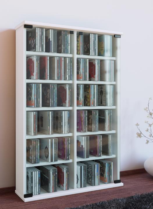 Actual product image VCM Wood CD DVD stand shelf Roma with glass door (60 x 18 x 92 cm)