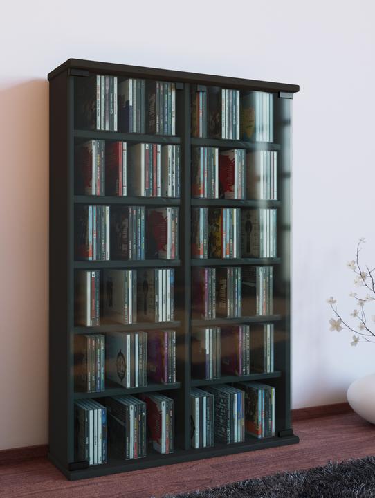 Actual product image VCM Wood CD DVD stand shelf Roma with glass door (60 x 18 x 92 cm)