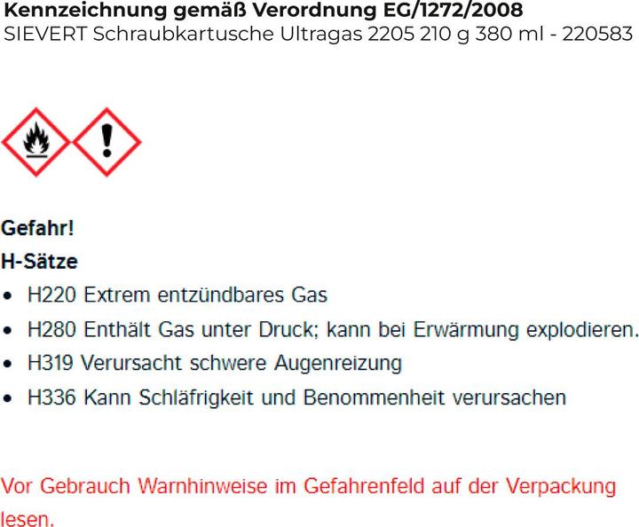 Produktbild Sievert Ultragas Gaskartusche 210 g 1 St.