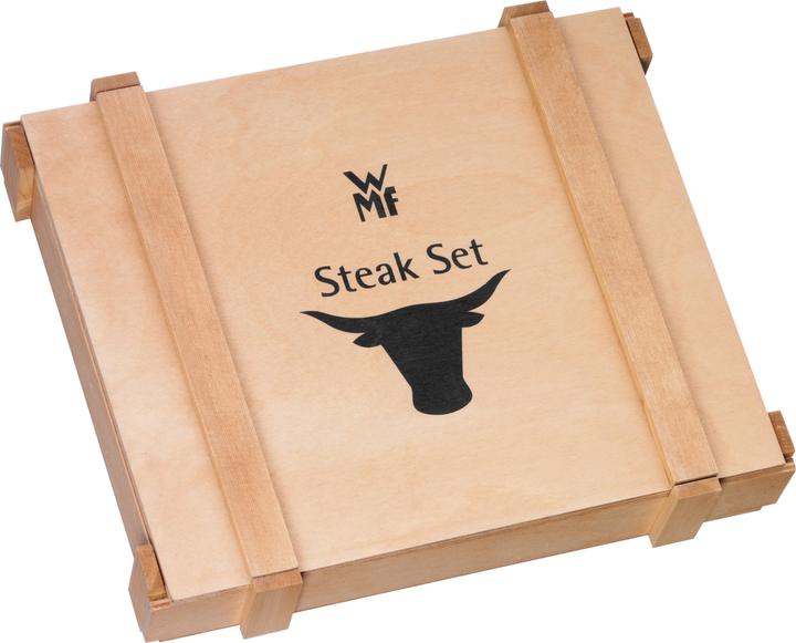 Productafbeelding WMF Steak Bestek Set Steakmessen 6 Personen 12st Speciaal Lemmet Staal Eikenhout Houten Doos (12 Stuk, Bestekset)