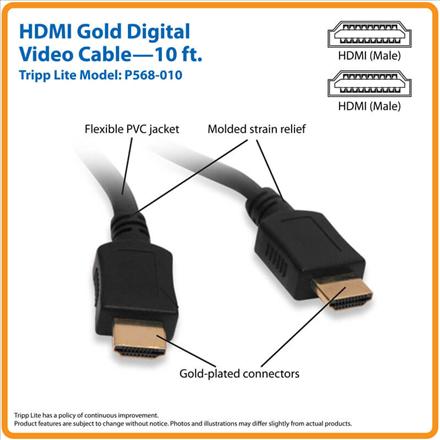 Immagine prodotto Eaton Tripp Lite Series HDMI Cbl Ad Alta Velocità UHD 4k 2k Dva M/M Nero 10-Ft (3.10 m, HDMI)