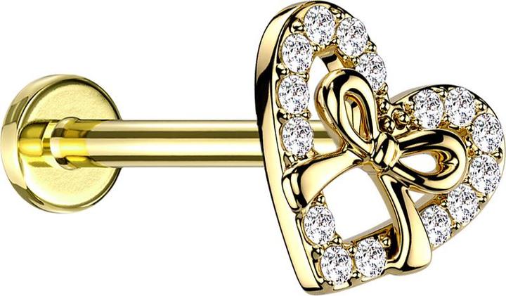 Star Piercing Micro Labret Innengewinde vergoldet Herz Kristalle und Schlaufe (Chirurgenstahl 316L, Messing)