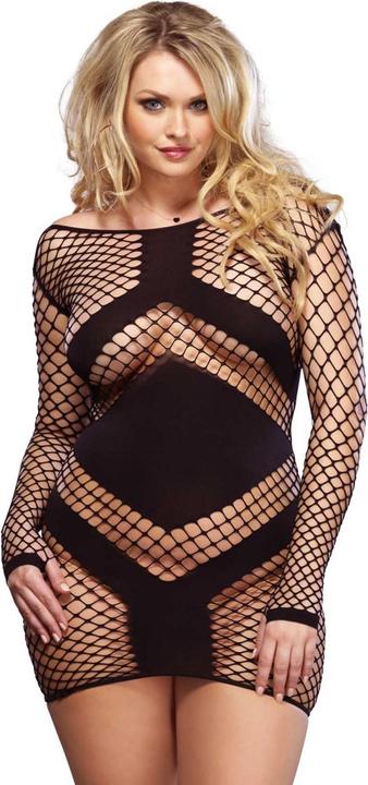 Produktbild Leg Avenue Minikleid aus grobem Netz mit langen Ärmeln (XL, XXL)