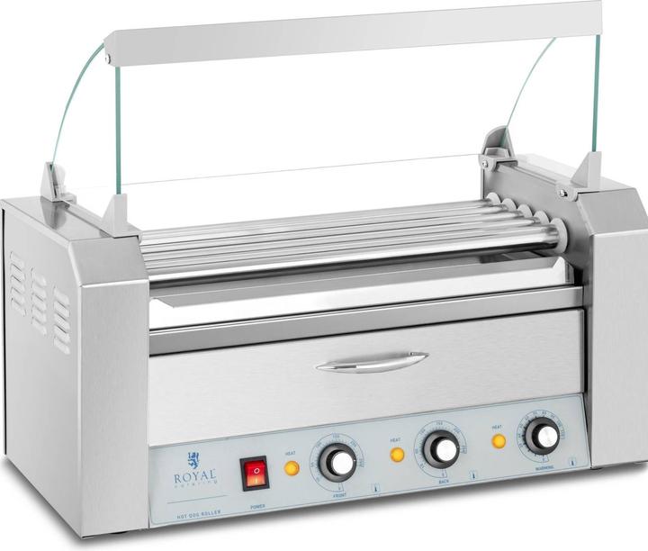 Produktbild Royal Catering Hot Dog Grill 2 Zonen Edelstahl Rollengrill Würstchengrill 5 Rollen 1.420 W