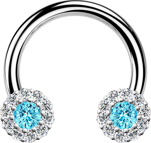 Immagine prodotto Star Piercing Micro Circular Barbell silber Gänseblümchen Kristall aqua (Ottone, Acciaio chirurgico 316L)