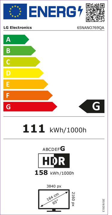 Energie-Label LG 65NANO769QA (65", NANO76, Nano-Cell, UHD, 2022)