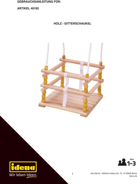 Immagine prodotto Idena Altalena a traliccio in legno 30x30cm TÜV e GS