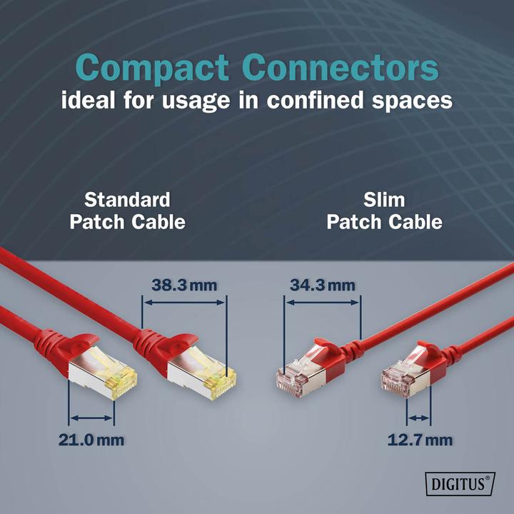 Actual product image Digitus CAT 6A class Ea, F/FTP, twisted pair patch cable, Cu, LSZH, AWG 32/7, length: 1 m, red (F/FTP, CAT6a, 1 m)