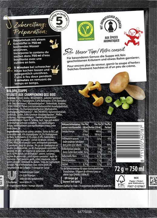 Produktbild Knorr Suprême Waldpilzsuppe Beutel, Suppe mit Champignons, Steinpilze, Eierschwämme und Crème Fraîche