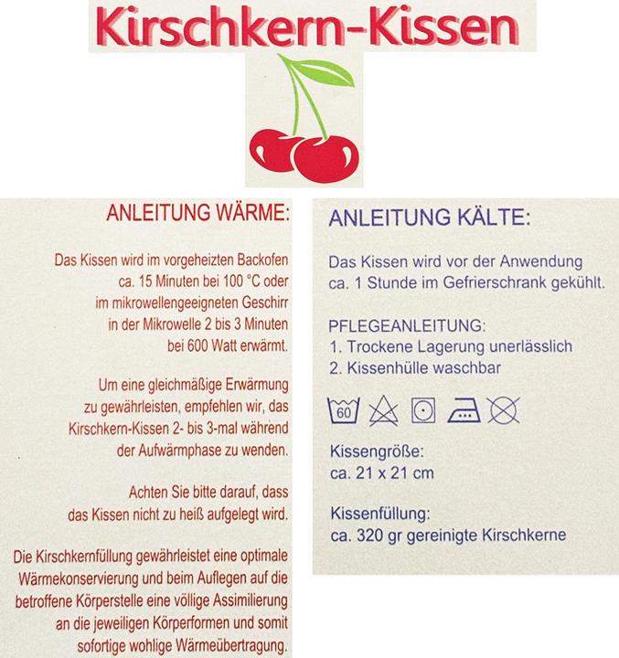Produktbild Mojawo Kirschkernkissen Wärmekissen Körnerkissen Kälte+Wärme 21x21cm (21 x 21 x 2 cm)