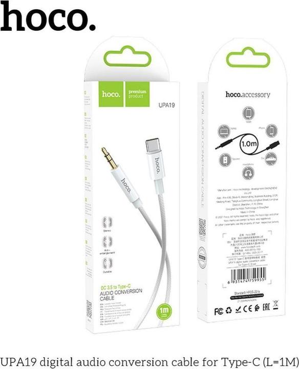 Produktbild Hoco 1M Digitales 3.5mm AUX Audio zu Typ-C Konvertierungskabel Silber (1 m)