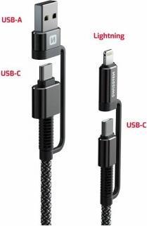 Image du produit Swissten Data Cable Kevlar 4In1 3A 1,5 M Antracit (1.50 m, USB 2.0, 60 W)