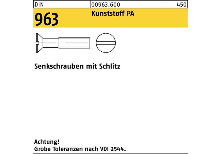 Produktbild Senkschraube DIN 963 Schlitz M 3 x 8 Polyamid (200 Schrauben pro Stück)