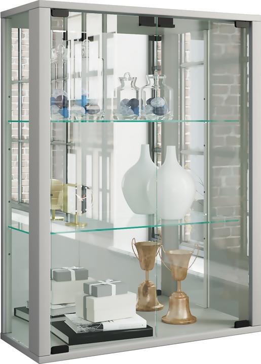 Produktbild VCM Wandvitrine Sammelvitrine Glasvitrine Wand Vitrine Regal Schrank Glas Hängevitrine "Udina Spiegel" (60 x 25 x 80 cm)