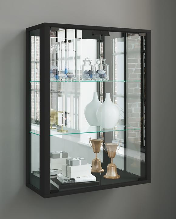 Produktbild VCM Wandvitrine Sammelvitrine Glasvitrine Wand Vitrine Regal Schrank Glas Hängevitrine "Udina Spiegel" (60 x 25 x 80 cm)