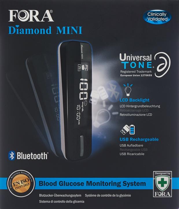Actual product image Fora Diamond MINI Bluetooth blood glucose meter mmol/L with data transmission to iPhone, Android (Glucose monitors)