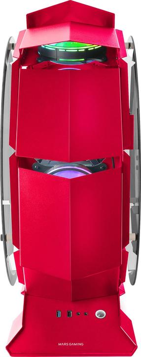 Actual product image Mars Gaming MCORB Red Micro-ATX XL Gaming PC Case Custom Circular Design Double Tempered Glass (mATX, Mini-ITX)