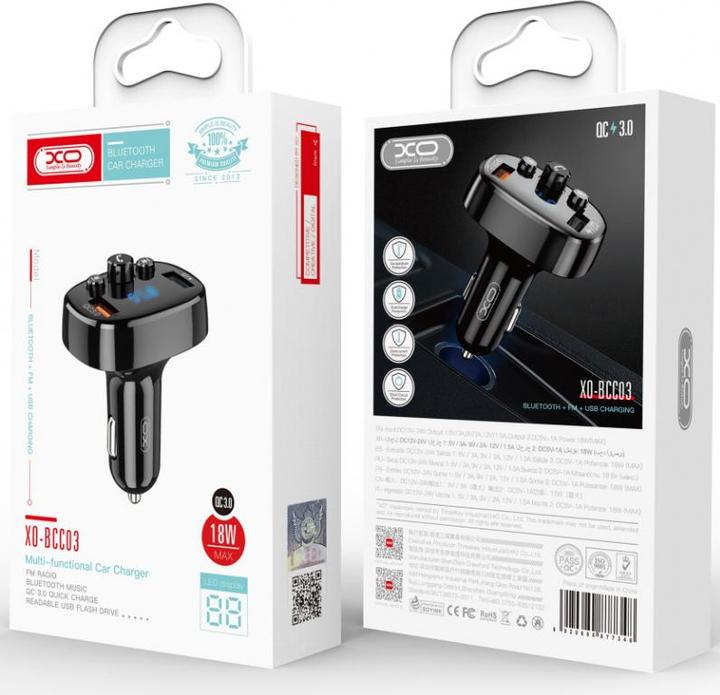 Produktbild xO transmiter FM BCC03 Bluetooth MP3 car charger 18W black