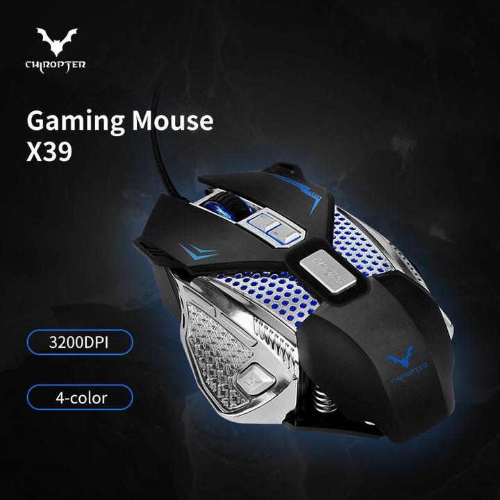 Actual product image Chiropter X39 Pro optical gaming mouse, 8 buttons, braided 1.5 m cable 1000-3200 dpi LED light black