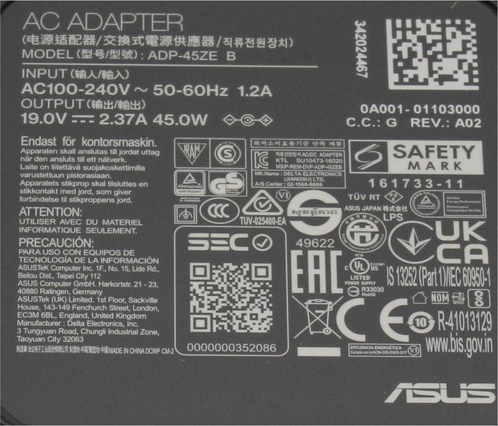 Produktbild ASUS Original Netzteil 45 Watt - AD45-00B ADAPTER/EU V3 (45 W)