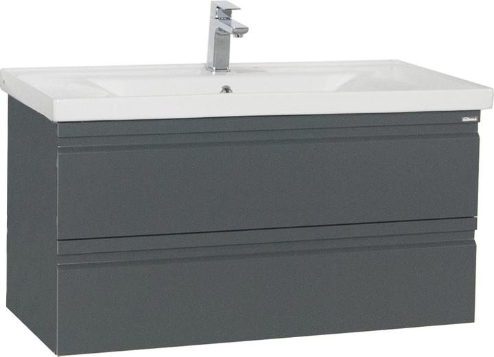 Produktbild VCM 2-tlg. Waschplatz Waschtisch 100 cm Badmöbel Set Waschbecken grifflose Schublade Silora XL