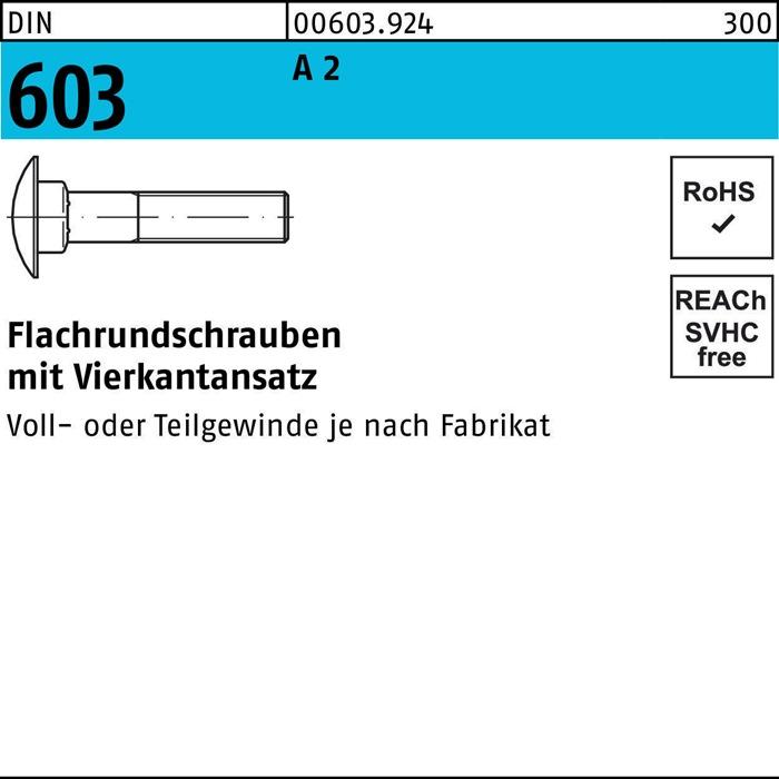 Produktbild Flachrundschraube DIN 603 m.Vierkantansatz M 6 x 45 A 2 (100 Schrauben pro Stück)