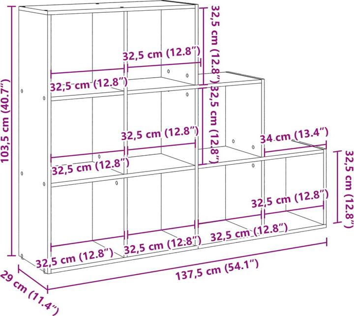 Nährwerte und Zutaten VidaXL Raumteiler Bücherregal Standregal Treppenregal Regal 3 Stufen Betongrau (137.5 x 29 x 103.5 cm)