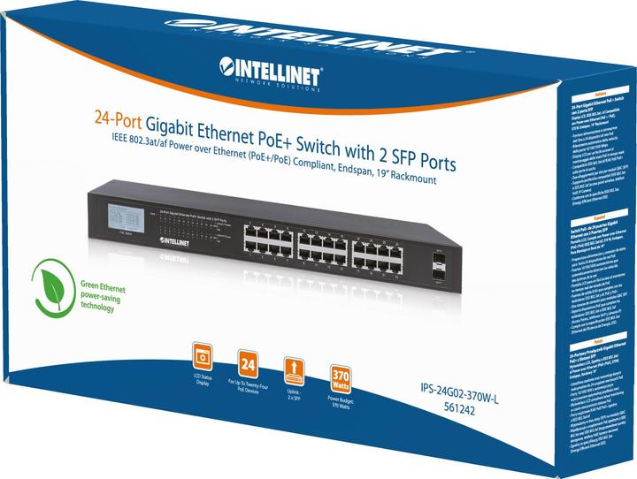 Image du produit Intellinet Commutateur Gigabit Ethernet PoE+ avec 2 ports SFP et écran LCD (24 Ports)