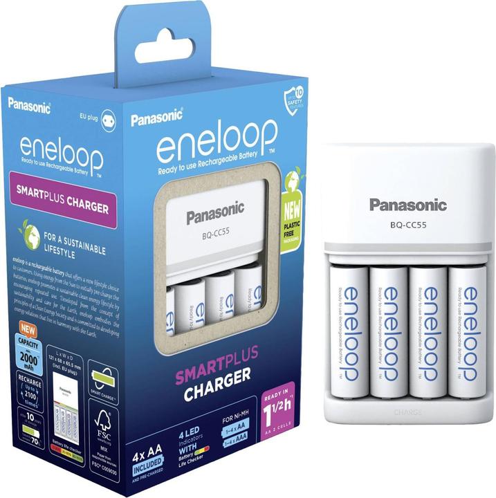 Produktbild Panasonic eneloop Smart & Quick Charger BQ-CC55 (4 Stk., AA, 1900 mAh, Ladegerät inkl. Akku)