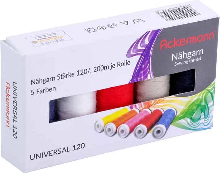 Actual product image 5X 200m UNIVERSAL SEWING YARN (all-purpose sewing thread), thickness 120, 100% polyester