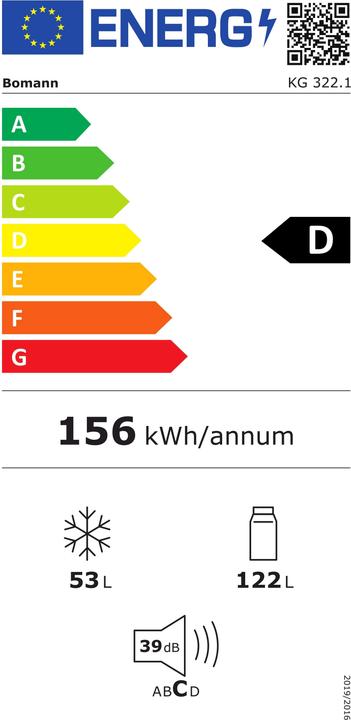 Label énergétique Bomann KG 322.1 sw schwarz-glänzend (175 l)