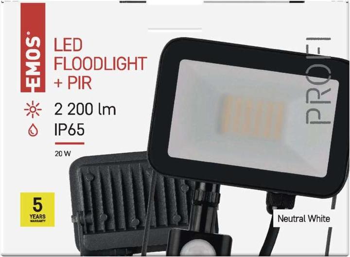 Produktbild Emos LED Flutlicht PROFI mit Bewegungsmelder, 20W neutralweiss (2200 lm, IP65)
