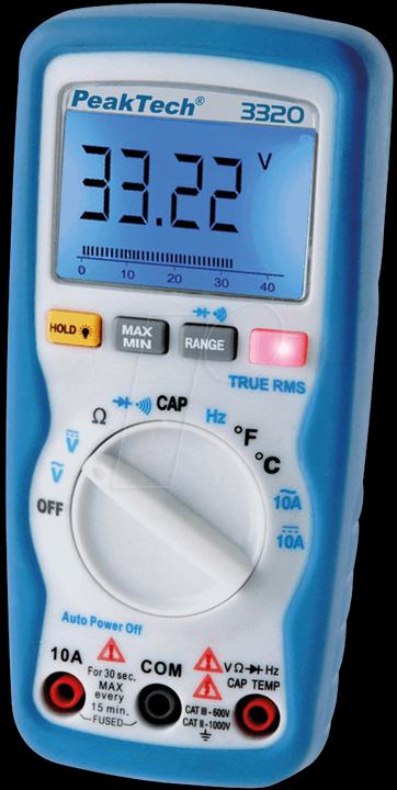 Actual product image Peaktech Digital Multimeter TRMS AC 3? digits LCD/6000 digits 600 VAC 600 VDC 10 ADC ( 3320 ) (CAT III)