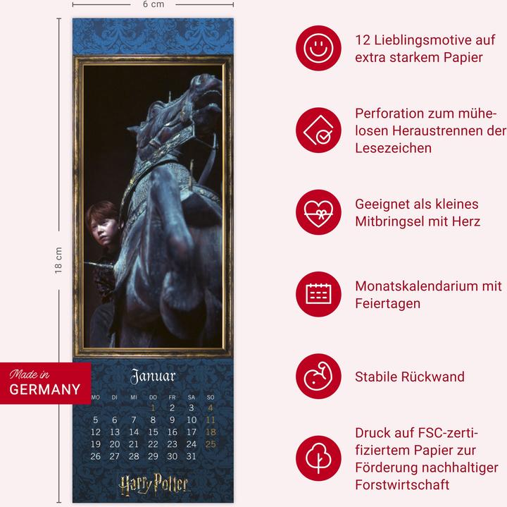 Produktbild Harry Potter Lesezeichen & Kalender 2026 (6 x 18 cm, Harter Einband, Deutsch)
