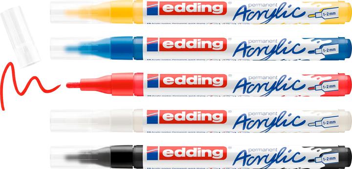 Produktbild Edding Acrylmarker (Gelb, Schwarz, Rot, Blau, Weiss, 2 mm, 5 x)