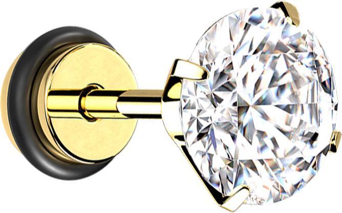 Star Piercing Fake Plug vergoldet Kristall silber mit O-Ring (Chirurgenstahl 316L)