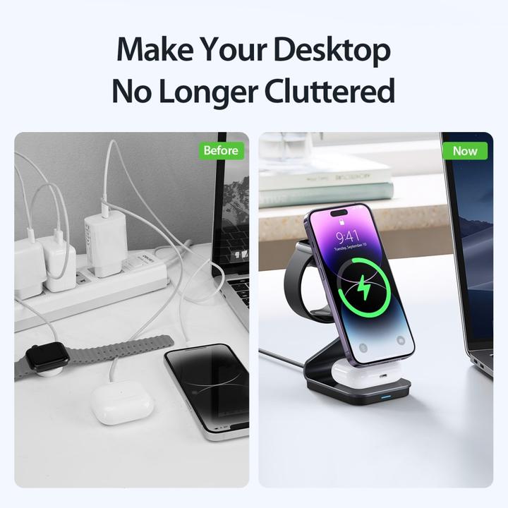 Actual product image Duzzona 3 in 1 MagSafe QI Wireless Multi Charging Station 15W (15 W)