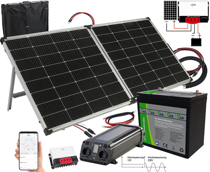Produktbild Revolt Wechselrichter 230 V, Akku, Laderegler & 240-W-Solarpanel (150 W)