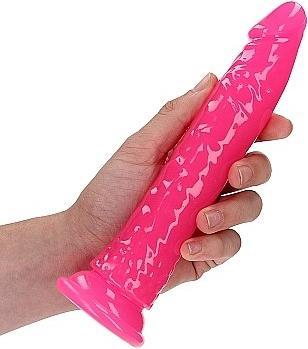 Image du produit RealRock Slim Dildo Suction Cup - GitD - 8" / 20 cm - Neon Pink